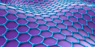 Grafik atomik yapısı, 3 boyutlu illüstrasyon. Grafen, tek katmanlı bal peteği kafes nano yapısında tek katmanlı atomlardan oluşan bir karbon allotrosudur.