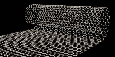 Graphen katmanı nanotübe katlanır, karbon tüpü olarak da bilinen nanotüpün altıgen karbon yapısını gösteren 3D çizim