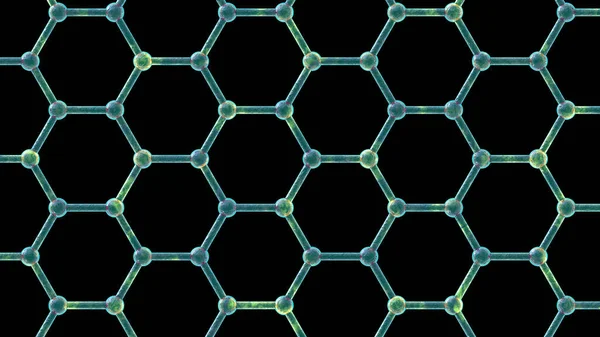 グラフェン原子構造 3Dイラスト グラフェンは 単層のハニカム格子状のナノ構造に配置された1層の原子で構成される炭素のアロープである — ストック写真