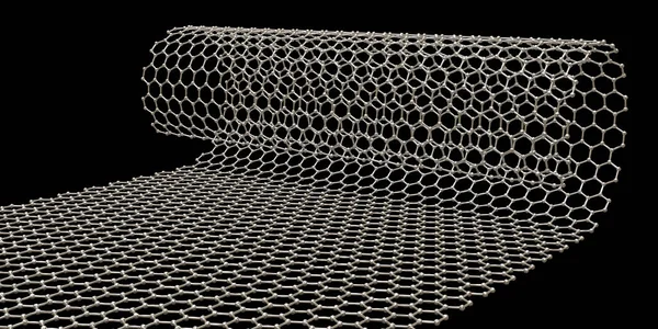 Grafhen Réteg Hajtogatás Nanocsőre Illusztráció Amely Egy Nanocső Hatszögletű Szénszerkezetét — Stock Fotó
