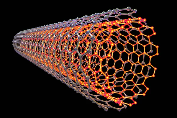 Nanotubo Multi Murado Carbono Ilustração Mostrando Estrutura Hexagonal Carbono Nanotubo — Fotografia de Stock