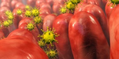 İnsan bağırsağındaki virüsler, 3 boyutlu illüstrasyon. Viral enterik enfeksiyon