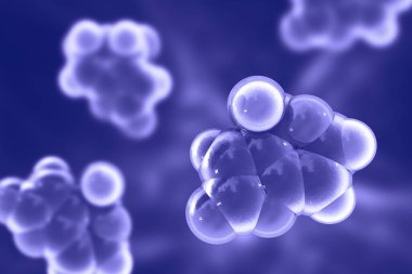 Patulin toksinin molekülü, 3 boyutlu illüstrasyon. Küf mantarı Aspergillus, penisilyum ve Byssochlamys tarafından üretilen mikotoksin, çürüyen elmalarda ve diğer yiyeceklerde bulunur.