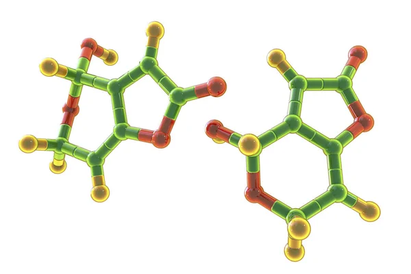 パトリン毒素の分子 3Dイラスト カビ菌アスペルギルス ペニシリウム ビソクラミスによって産生されるミコトキシンで 腐敗したリンゴや他の食品に見られる — ストック写真