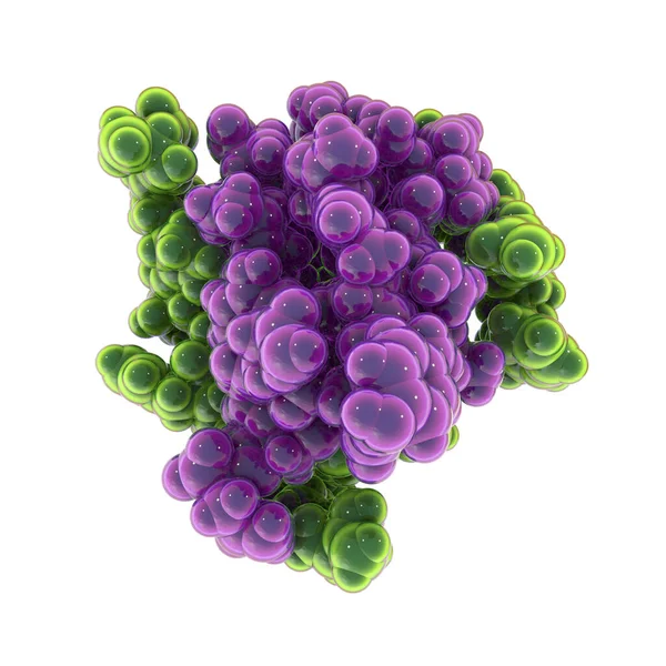 İnsan insülin hormonu molekülü, uzay dolu model, 3 boyutlu illüstrasyon. Şeker hastalığında uyuşturucu