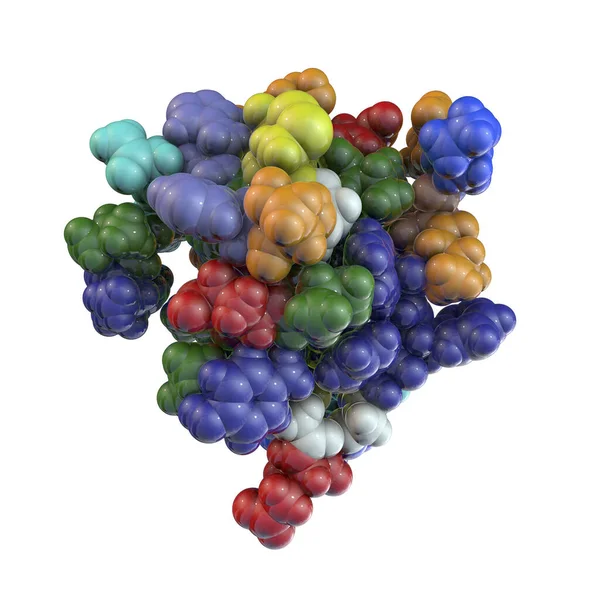 Humant Insulinhormon Molekyl Rymdfylld Modell Illustration Läkemedel Vid Diabetesbehandling — Stockfoto