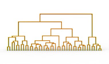 Dendrogram, verilerin istatistiksel analizinde hiyerarşik kümelerin sonuçlarını görselleştirmek için kullanılan bir ağacı temsil eden bir diyagram.