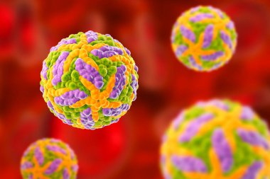 Zika virüsü, 3 boyutlu illüstrasyon. Brezilya ve diğer tropikal ülkelerde Zika ateşine neden olan bir virüs