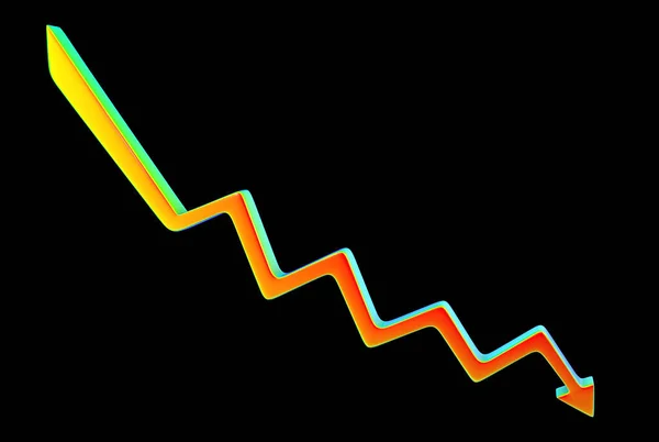 Strzałka Dół Czarnym Tle Ilustracja Strzałka Dół Linii Tendencja Spadkowa — Zdjęcie stockowe