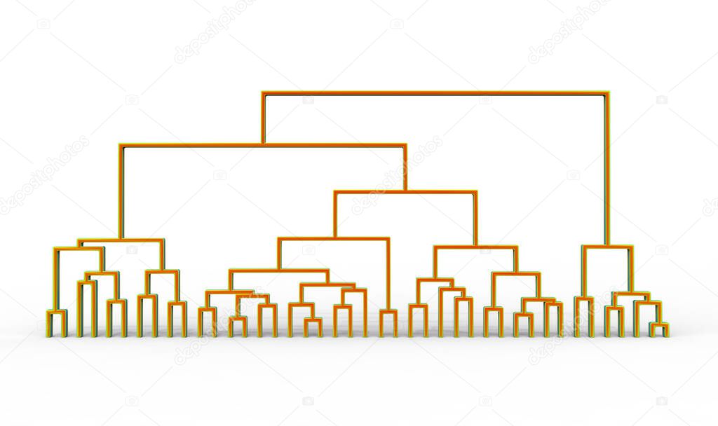 Dendrogram, a diagram representing a tree used to visualize results of hierarchical clustering in statistical analysis of data, 3D illustration