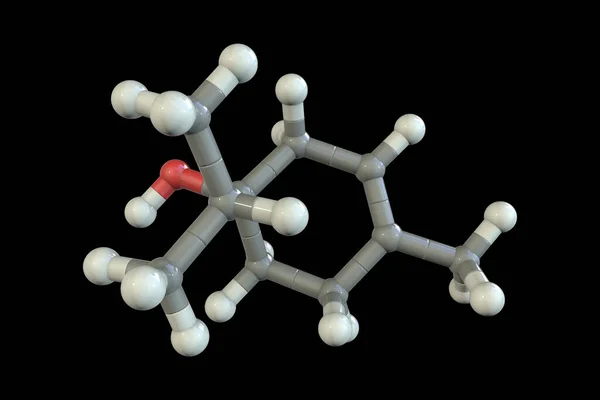 Terpinen Ol分子 3D插图 茶树油 薰衣草油 百里香油中发现的天然有机化合物具有防腐性能 — 图库照片