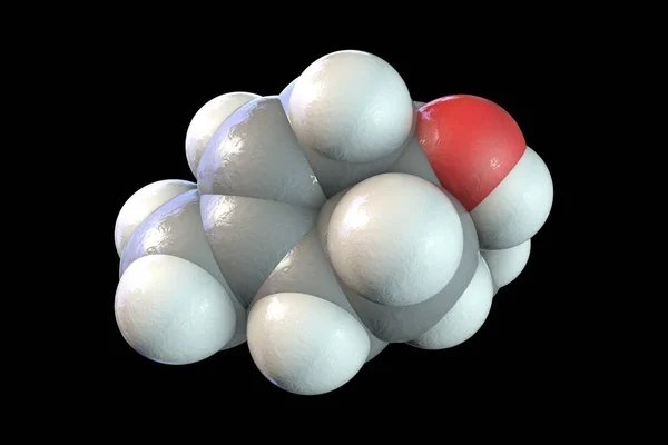 Terpinen Ol分子 3D插图 茶树油 薰衣草油 百里香油中发现的天然有机化合物具有防腐性能 — 图库照片