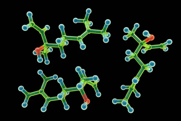 Linalool Molecuul Illustratie Natuurlijk Voorkomende Organische Verbinding Gevonden Etherische Oliën — Stockfoto