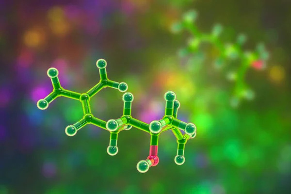 リンアルコール分子 3Dイラスト 天然に存在する有機化合物は お茶の木 コリアンダー シンボポーン 甘いオレンジ ラベンダーなどの植物の精油に含まれ 防腐性を持っています — ストック写真