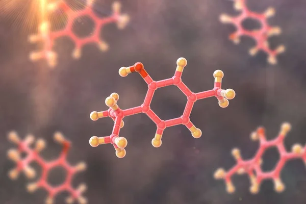 Molécula Timol Ilustração Composto Orgânico Natural Encontrado Óleo Tomilho Tem — Fotografia de Stock