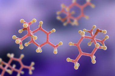 Terpinen-4-ol molekülü, 3 boyutlu çizim. Doğal olarak, çay ağacı yağı, lavanta yağı ve kekik yağında bulunan organik bileşik antiseptik özelliklere sahiptir.