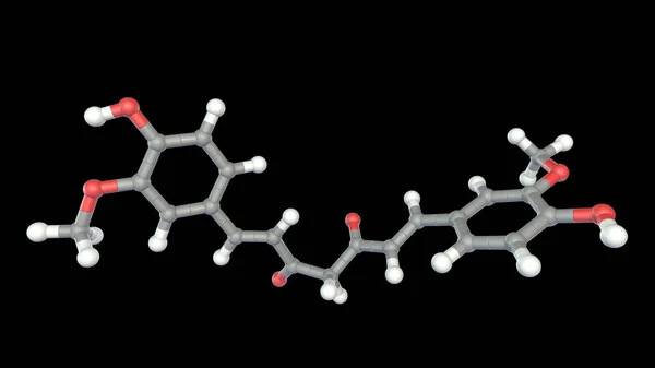 신분자 Curcumin Molecule 차원의 Turmeric 노란색 오렌지색 염료이다 항산화제와 항염증제 — 스톡 사진