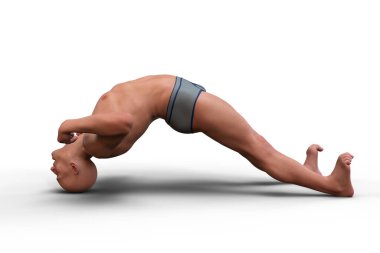 Opisthotonus in a man suffering from tetanus, a state of severe hyperextension and spasticity caused by neurotoxin of bacteria Clostridium tetani transmitted by contaminated wounds, 3D illustration