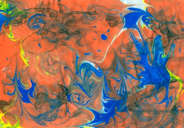 Abstract Beginner Painting Turkish Technique Ebru Water Acrylic Paints Press — Stock Photo, Image