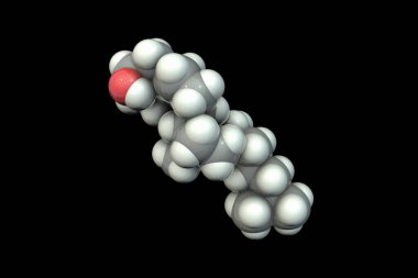 Molecule of cholesterol, 3D illustration. Cholesterol is a type of lipid, essential component of the cell membranes in mammals, its blood level is used as health indicator