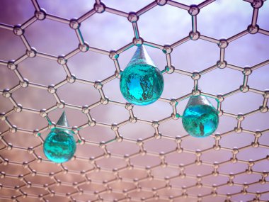 Grafik su filtresi, kavramsal 3 boyutlu illüstrasyon. Su filtresi, deniz suyundan içme suyu, biyofiltre.