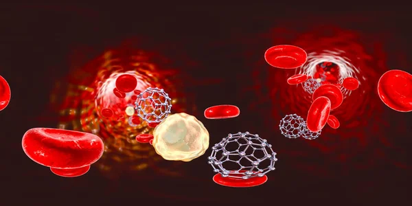 Fullerene Nanoparticles Blood Conceptual Illustration 360 Degree Panorama Fullerene Carbon — Foto de Stock