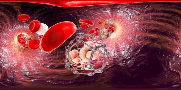 Fullerene Nanoparticles Blood Conceptual Illustration 360 Degree Panorama Fullerene Carbon — Foto Stock