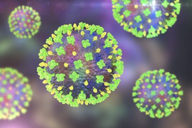 Langya virus, 3D illustration. Langya henipavirus (LayV), a new, animal-derived virus that causes disease in humans with fever, fatigue, and coughing