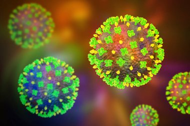 Langya virus, 3D illustration. Langya henipavirus (LayV), a new, animal-derived virus that causes disease in humans with fever, fatigue, and coughing