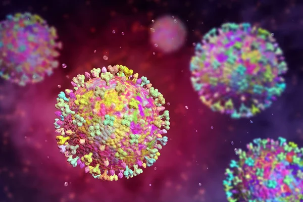 Langya virus, 3D illustration. Langya henipavirus (LayV), a new, animal-derived virus that causes disease in humans with fever, fatigue, and coughing