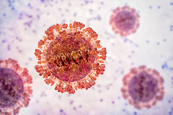 Langya virus, 3D illustration. Langya henipavirus (LayV), a new, animal-derived virus that causes disease in humans with fever, fatigue, and coughing