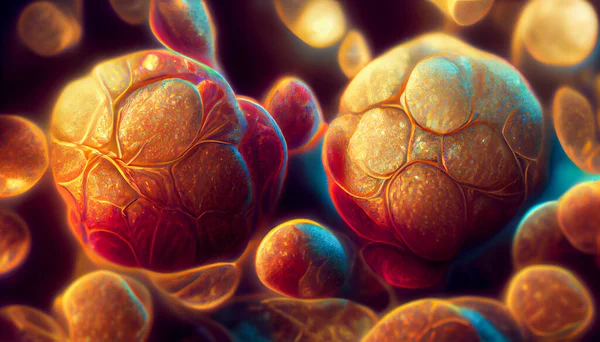 Human cells close-up view, illustration in 3D style. Scientific background