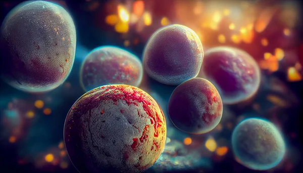 Human cells close-up view, illustration in 3D style. Scientific background