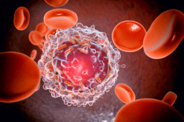 Mitokondrili lösemi beyaz kan hücresi, 3 boyutlu illüstrasyon. Mitokondriyal metabolizma lösemi için potansiyel bir tedavi hedefidir.