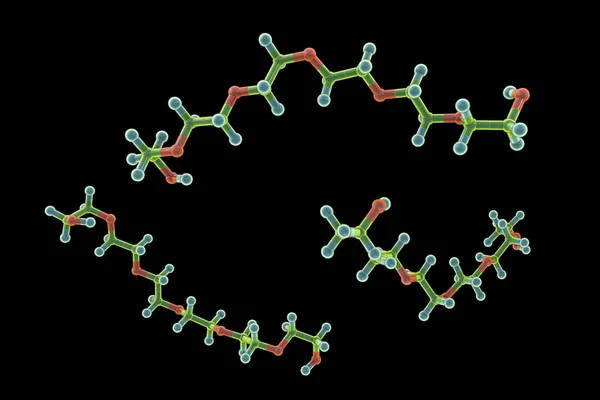 ポリエチレングリコール Peg ヘキサエチレングリコール分子 3Dイラスト Covid 19に対するリピンナノ粒子ワクチンの製造を含む医療分野への応用が多いポリエーテル化合物 — ストック写真