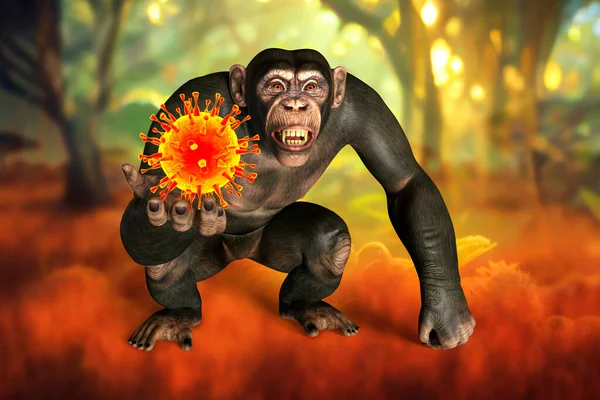 Maimuță Care Deține Virus Ilustrație Conceptuală Transmiterea Virusurilor Patogene Maimuțe — Fotografie, imagine de stoc