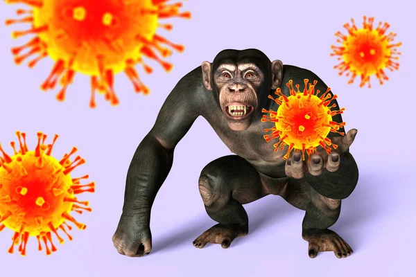 Macaco Segurando Vírus Ilustração Conceitual Transmissão Vírus Patogénicos Macacos Para — Fotografia de Stock