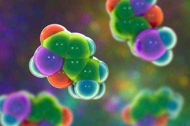 Muscimol molekülü, 3 boyutlu illüstrasyon. Amanita muscaria (Fly agaric) mantarının başlıca psikoaktif bileşeni halüsinojenik, yatıştırıcı-hipnotik ve depresif aktiviteye sahiptir.