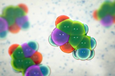 Muscimol molekülü, 3 boyutlu illüstrasyon. Amanita muscaria (Fly agaric) mantarının başlıca psikoaktif bileşeni halüsinojenik, yatıştırıcı-hipnotik ve depresif aktiviteye sahiptir.