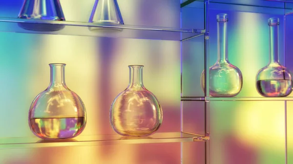 Laboratory Glassware Illustration Colorful Scientific Background Chemical Flasks — Stock Photo, Image