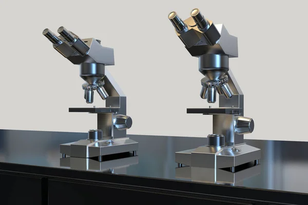 Microscópio Binocular Óptico Uma Mesa Laboratório Ilustração Antecedentes Científicos Investigação — Fotografia de Stock