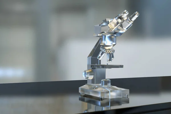 Оптический Бинокулярный Микроскоп Лабораторном Столе Иллюстрация Научная Исследовательская Деятельность — стоковое фото