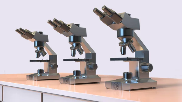 Microscópios Binoculares Ópticos Uma Mesa Laboratório Ilustração Antecedentes Científicos Investigação — Fotografia de Stock