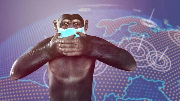 Affenpocken Bewusstsein Affe Medizinischer Maske Aufgeregter Position Der Sein Gesicht — Stockfoto