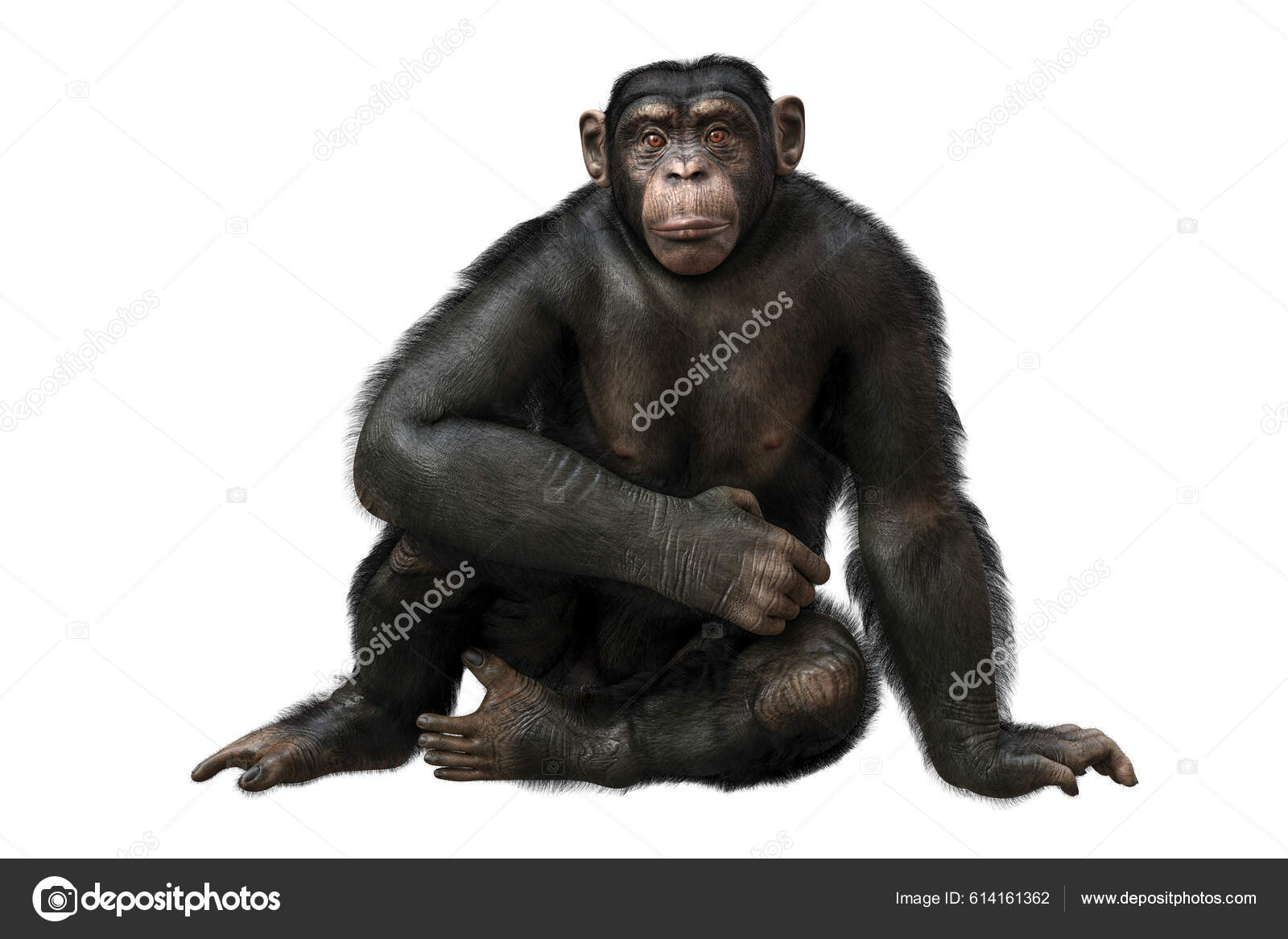 Macaco sentado macaco chimpanzé presta muita atenção em algo