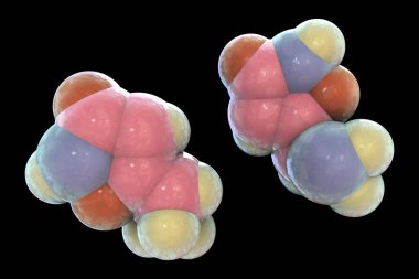 Muscimol molekülü, 3 boyutlu illüstrasyon. Amanita muscaria (Fly agaric) mantarının başlıca psikoaktif bileşeni halüsinojenik, yatıştırıcı-hipnotik ve depresif aktiviteye sahiptir.