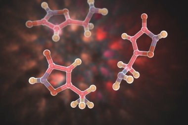 Muscimol molekülü, 3 boyutlu illüstrasyon. Amanita muscaria (Fly agaric) mantarının başlıca psikoaktif bileşeni halüsinojenik, yatıştırıcı-hipnotik ve depresif aktiviteye sahiptir.