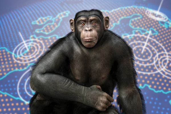 Consciência Varíola Macaco Sentado Mapa Terra Ilustração Conceitual — Fotografia de Stock