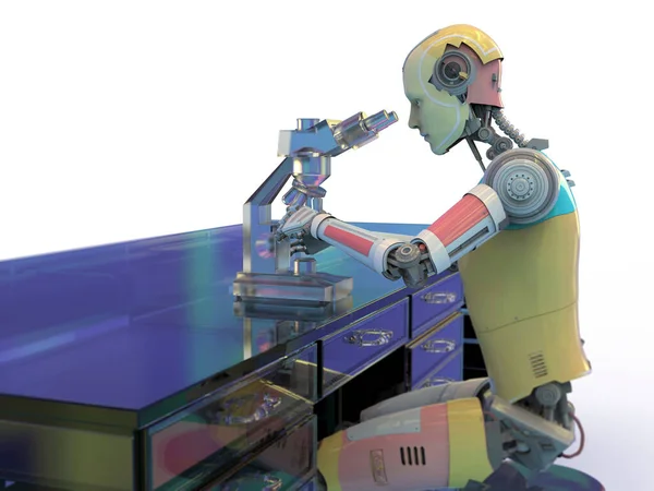 Robot Humanoide Que Trabaja Con Microscopio Laboratorio Ilustración Conceptual Automatización —  Fotos de Stock