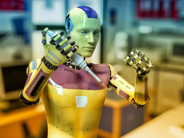 Robot Humanoïde Travaillant Laboratoire Avec Pipette Tube Illustration Conceptuelle Intelligence — Photo